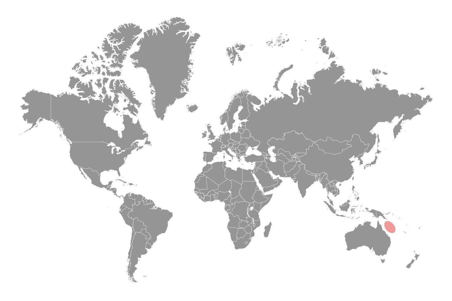 Coral Sea on the world map. Vector illustration.