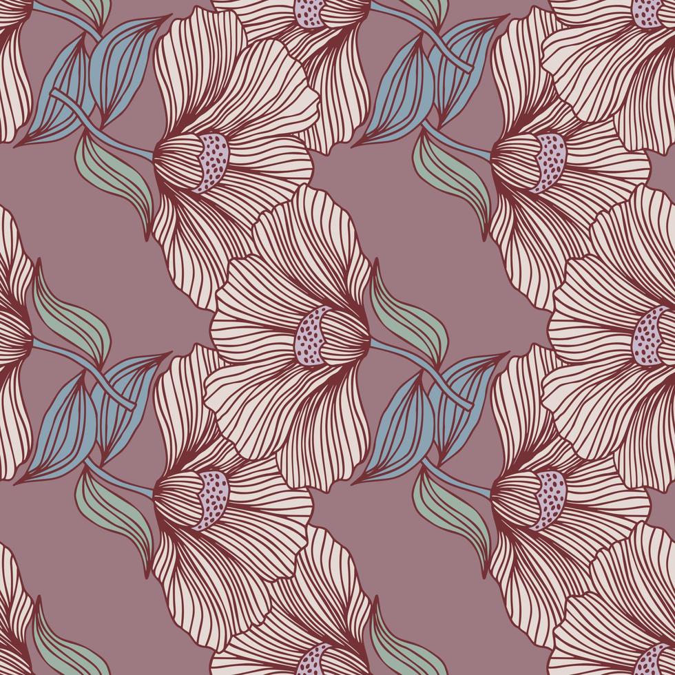 Vintage outline flower endless background. Delicate floral line seamless pattern. vector