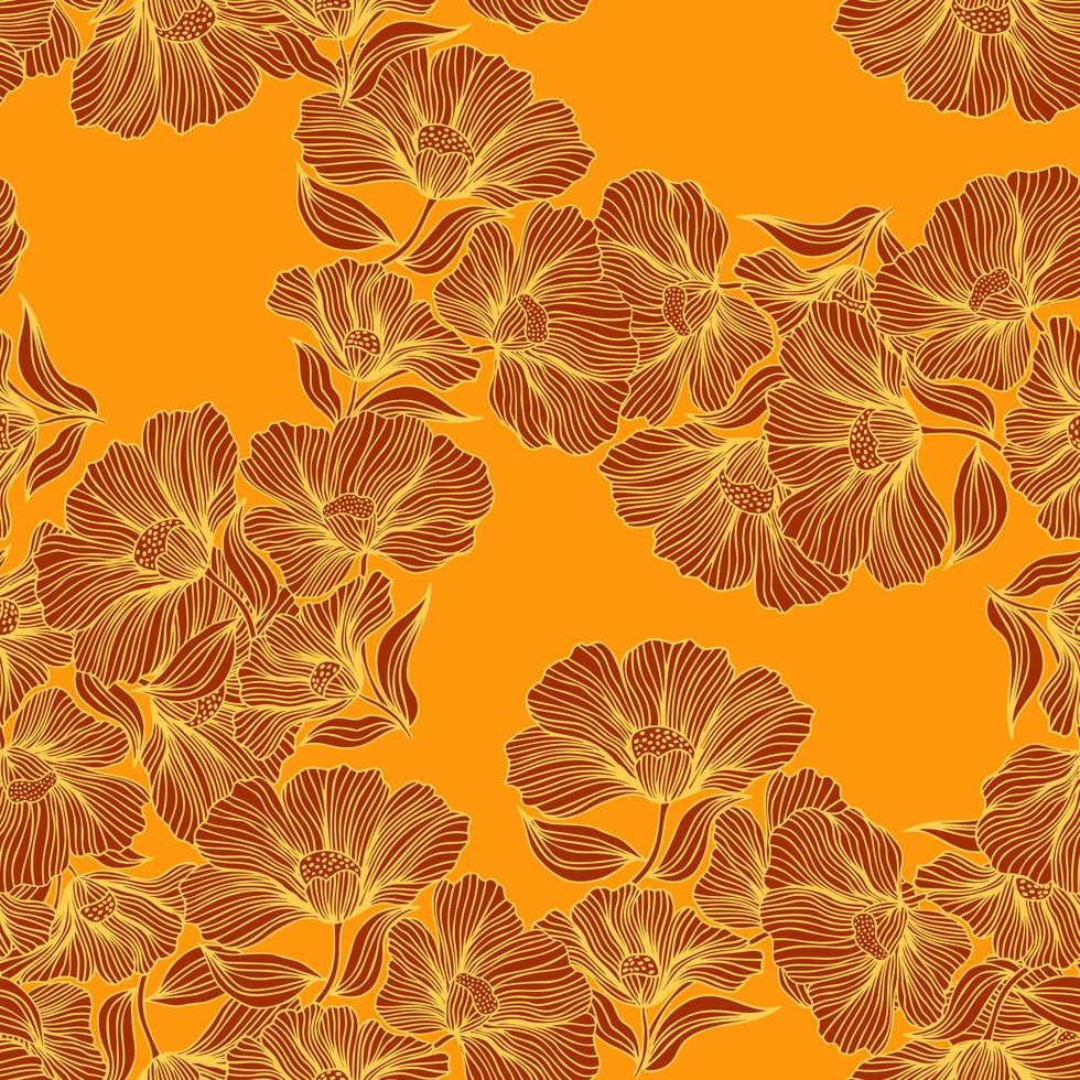 Delicate floral line seamless pattern. Vintage flower background. vector