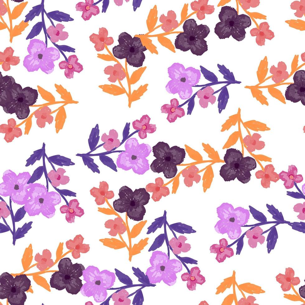 Doodle stylized flowers seamless pattern. Decorative naive botanical texture. Creative flower background. vector