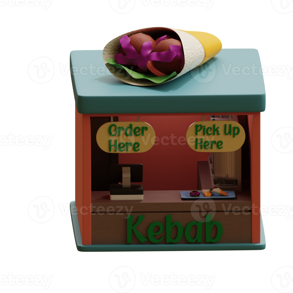 Tienda de kebab isométrica de representación 3d perfecta para proyecto de diseño png