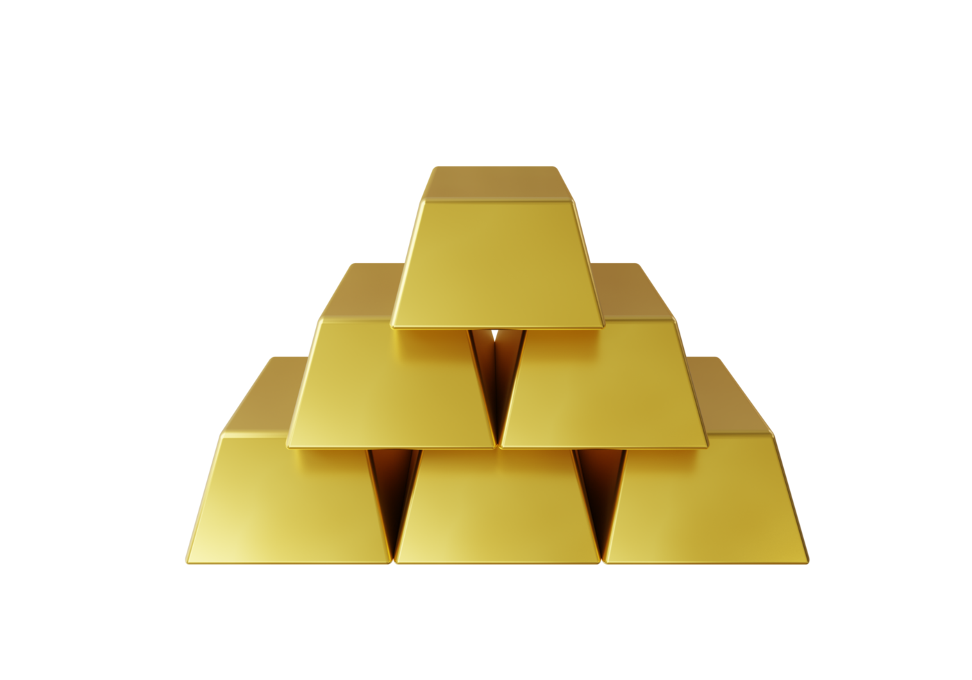 Golden ingots isolated background. 3D render png