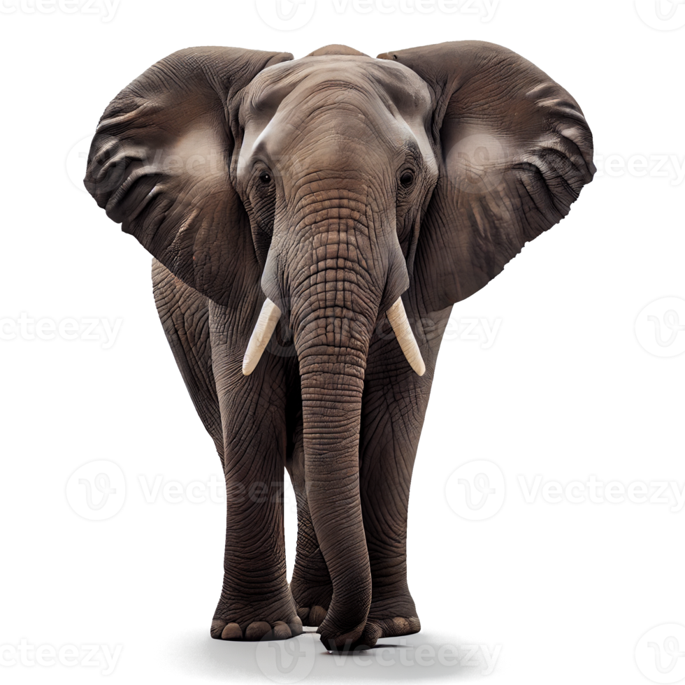 straight face of elephant on transparent background png