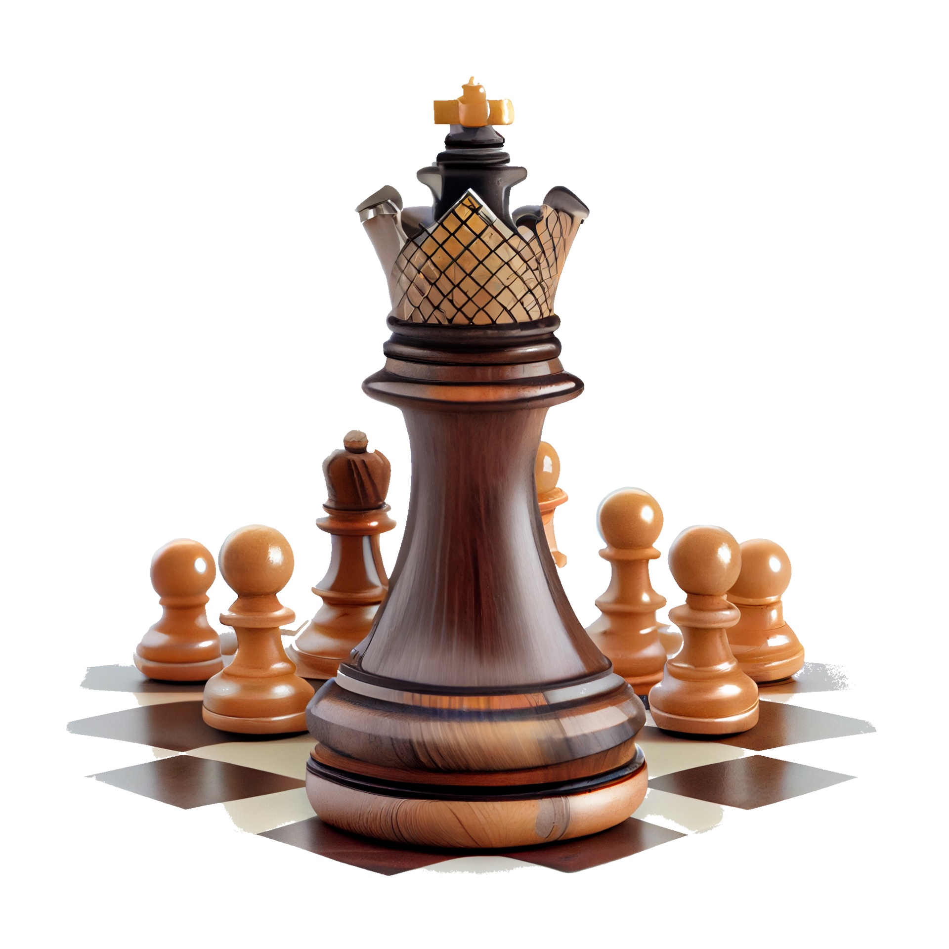 King and soldier chess pieces on transparent background