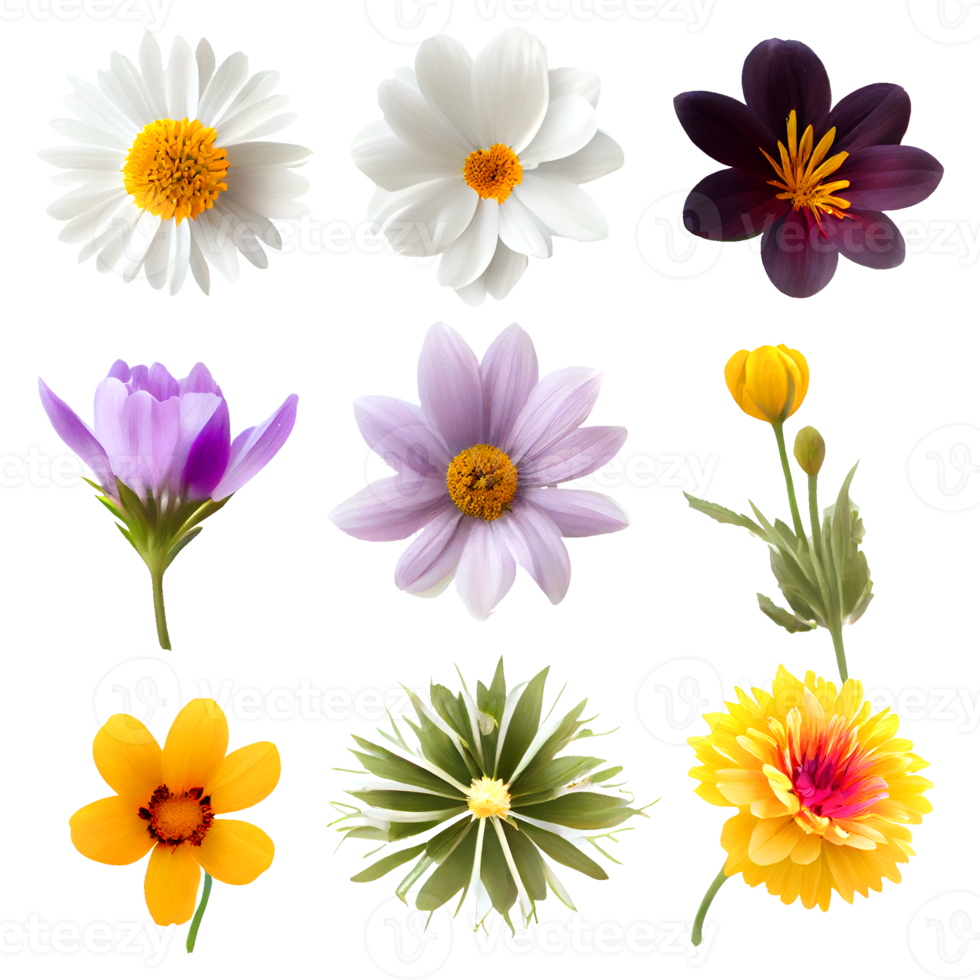 Set of colorful flowers on a transparent background. 18871774 PNG