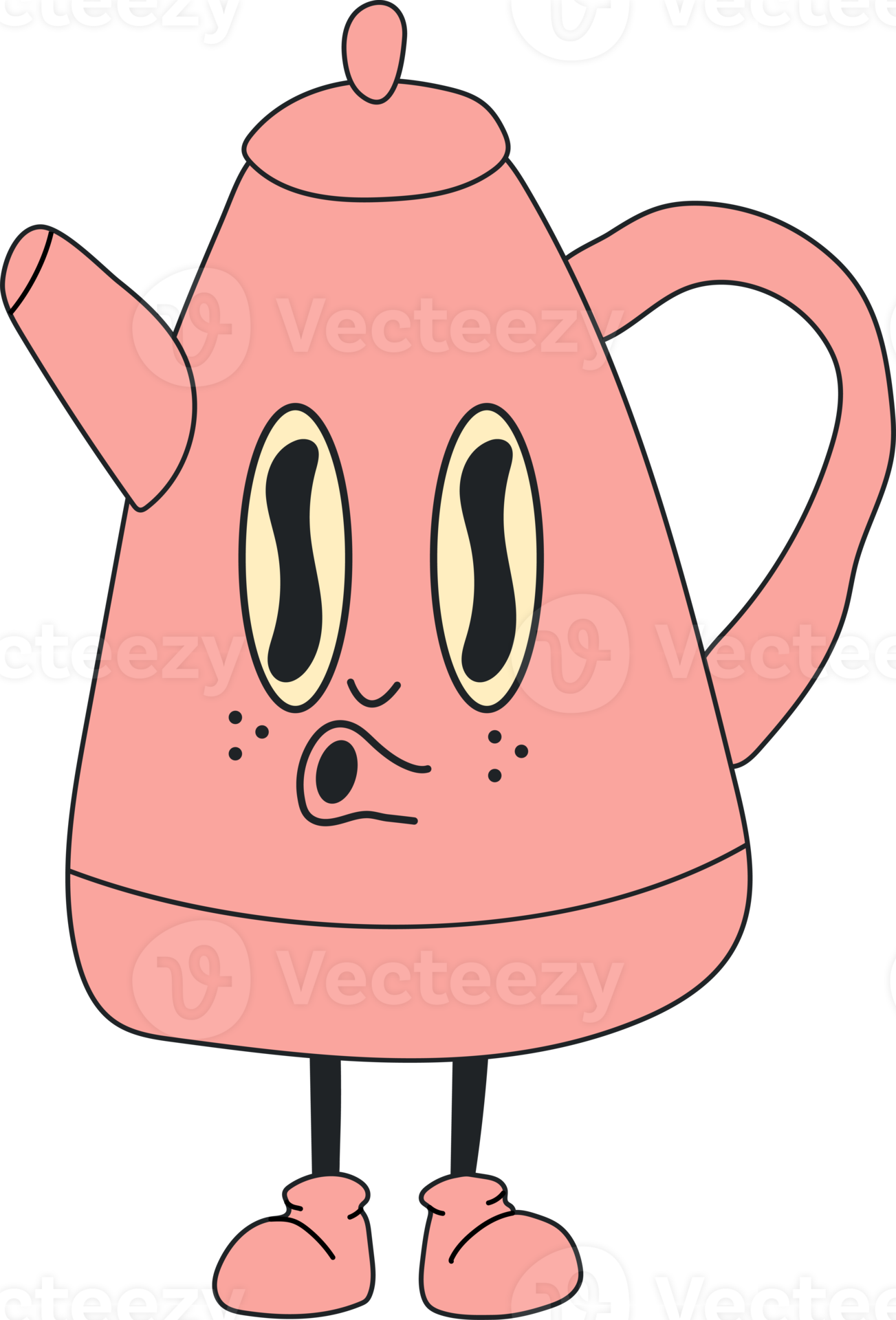 Kettle in retro cartoon style illustration, vintage character art