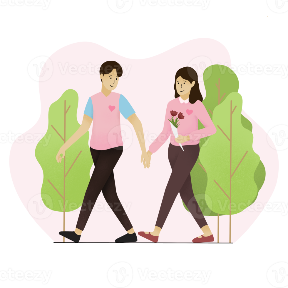 Valentines day Young couple walking in the park png