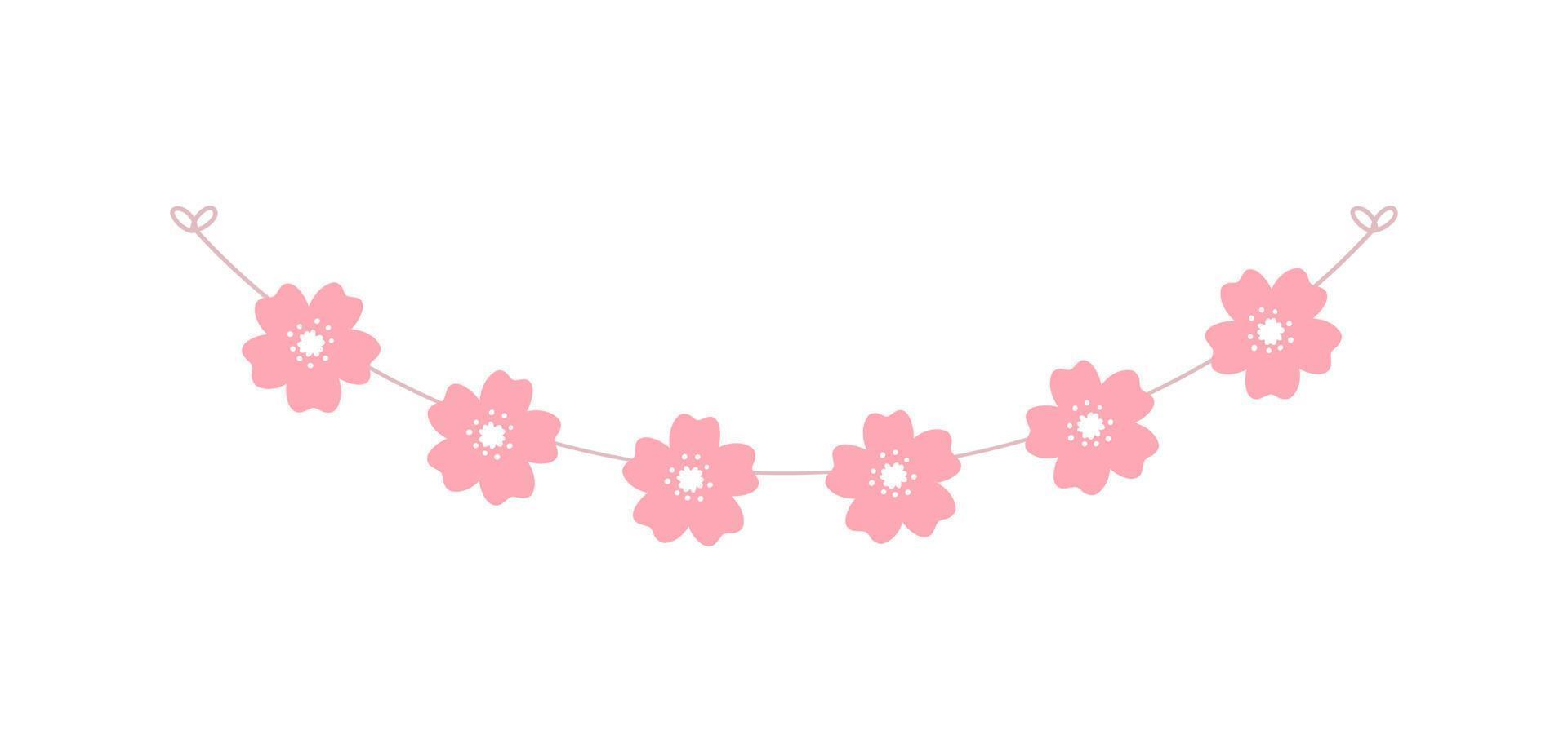 guirnalda de flores de cerezo, lindos elementos florales de diseño de primavera vector
