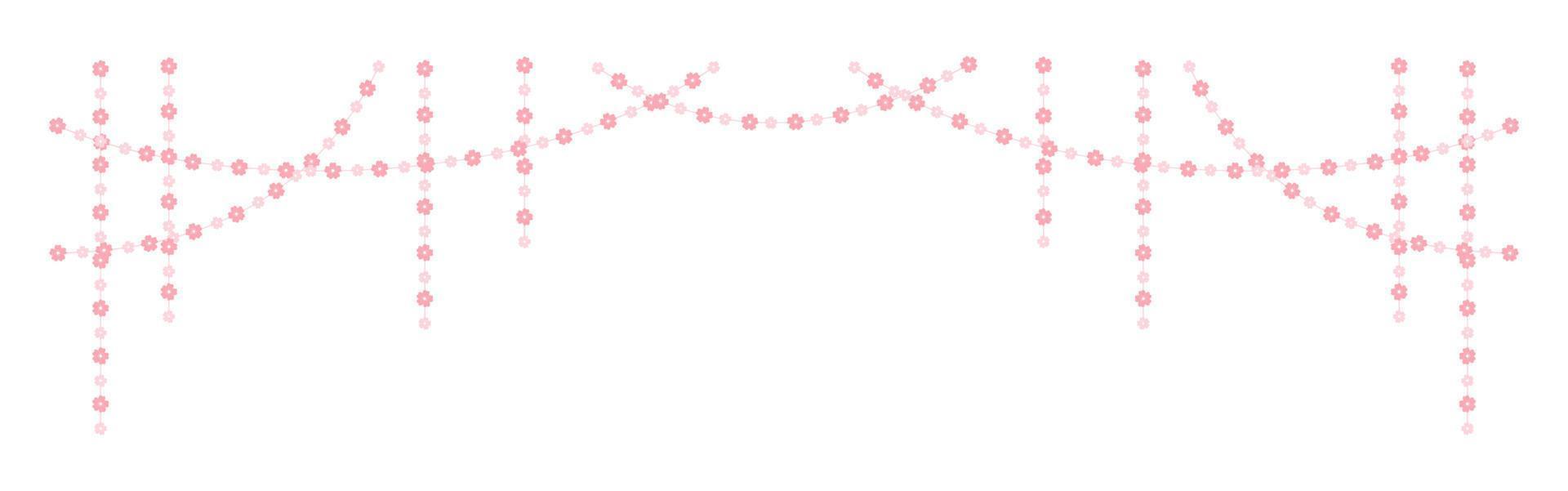 Cherry Blossom Hanging Garland Vector Illustration. Floral Frame Bunting Design Element.