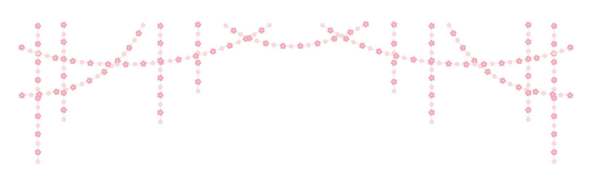 Cherry Blossom Hanging Garland Vector Illustration. Floral Frame Bunting Design Element.