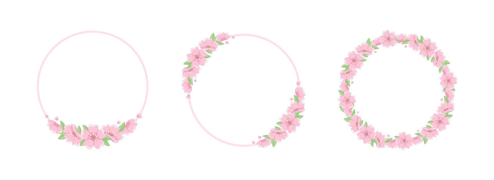 Cherry Blossom Frames Set. Elegant Geometric Borders. vector