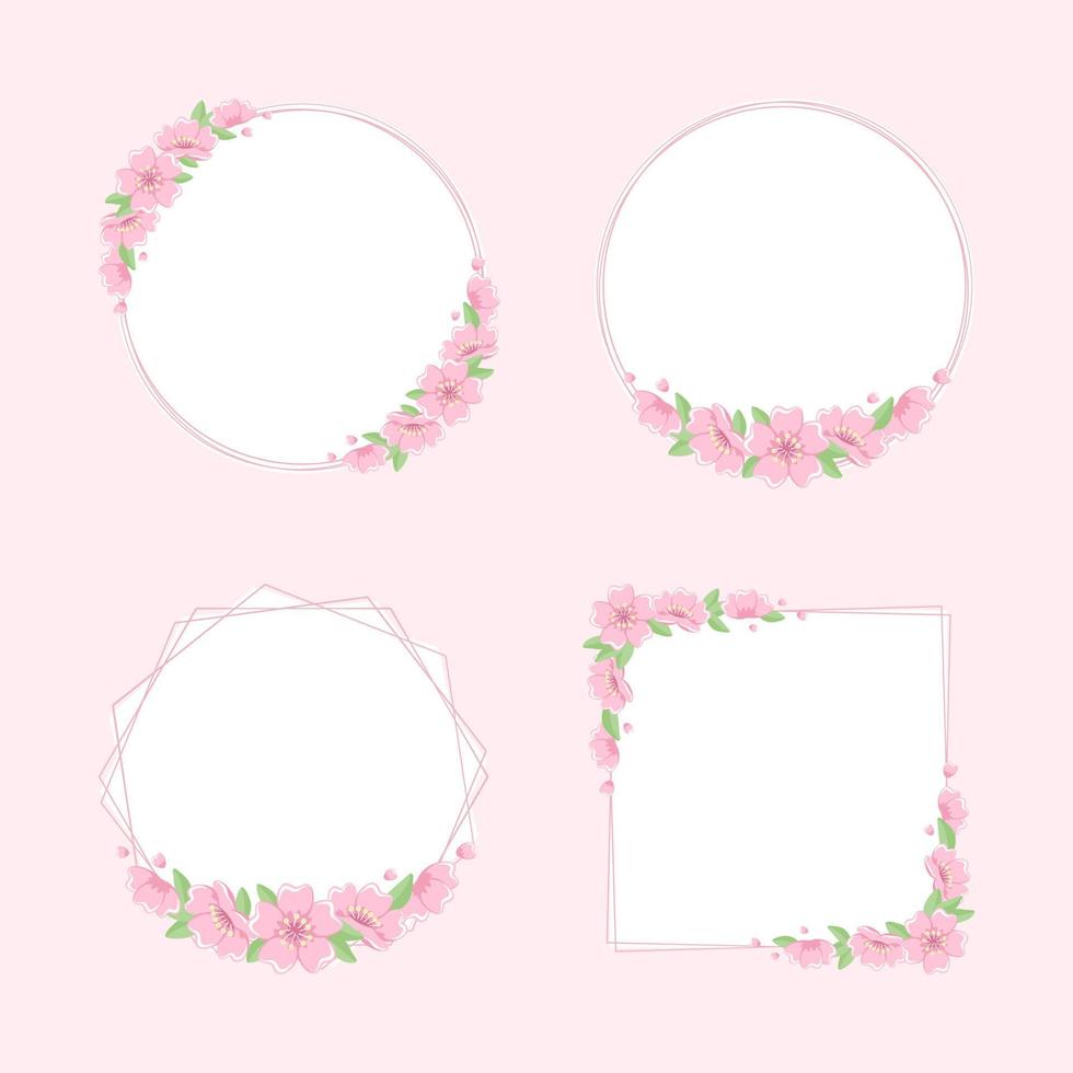 Cherry Blossom Frames Set. Elegant Geometric Borders. vector
