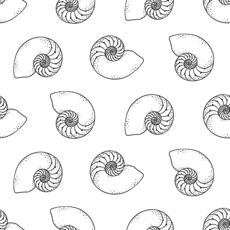 Spiral seashells seamless pattern background vector illustration. Hand drawn aquatic marine life wallpapers
