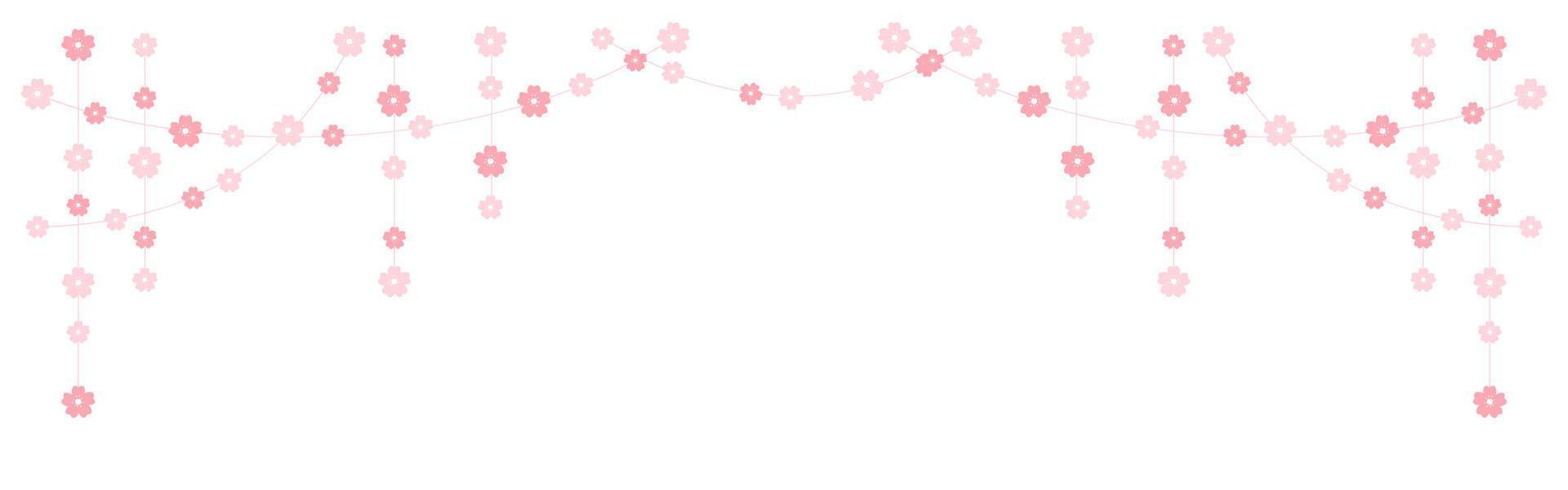 Cherry Blossom Hanging Garland Vector Illustration. Floral Frame Bunting Design Element.