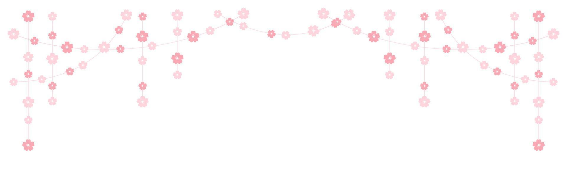 Cherry Blossom Hanging Garland Vector Illustration. Floral Frame Bunting Design Element.