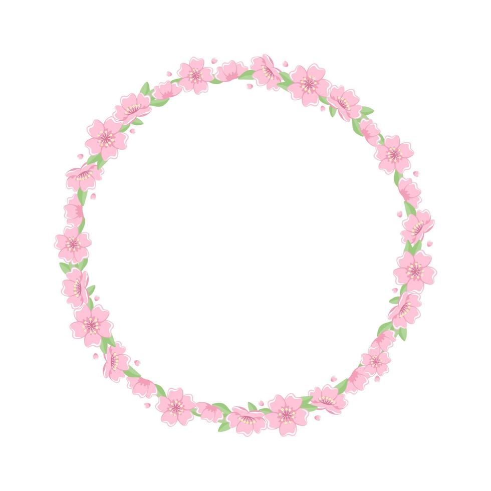 marco redondo de flor de cerezo. lindo borde de corona floral. vector