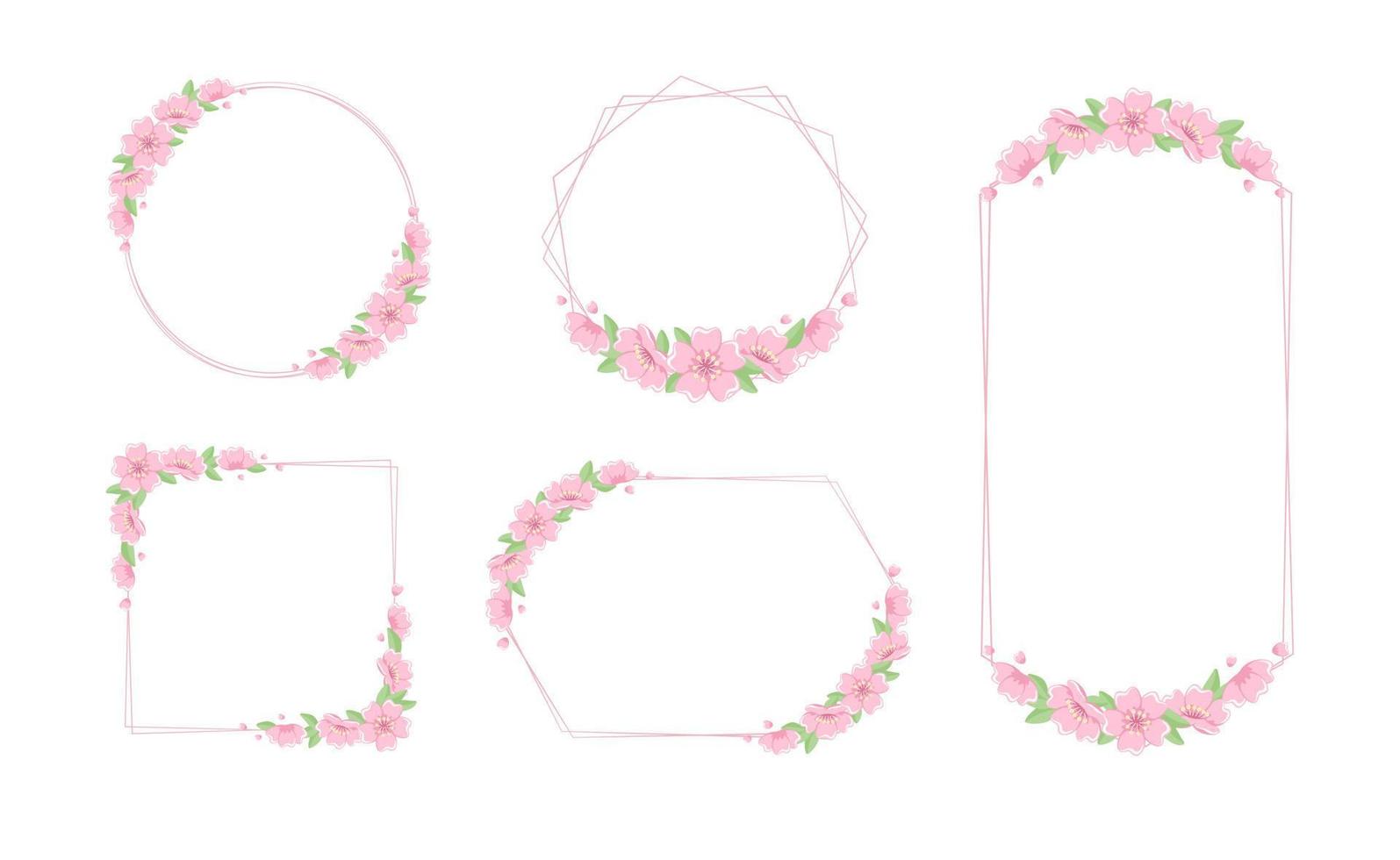 Cherry Blossom Frames Set. Elegant Geometric Borders. vector