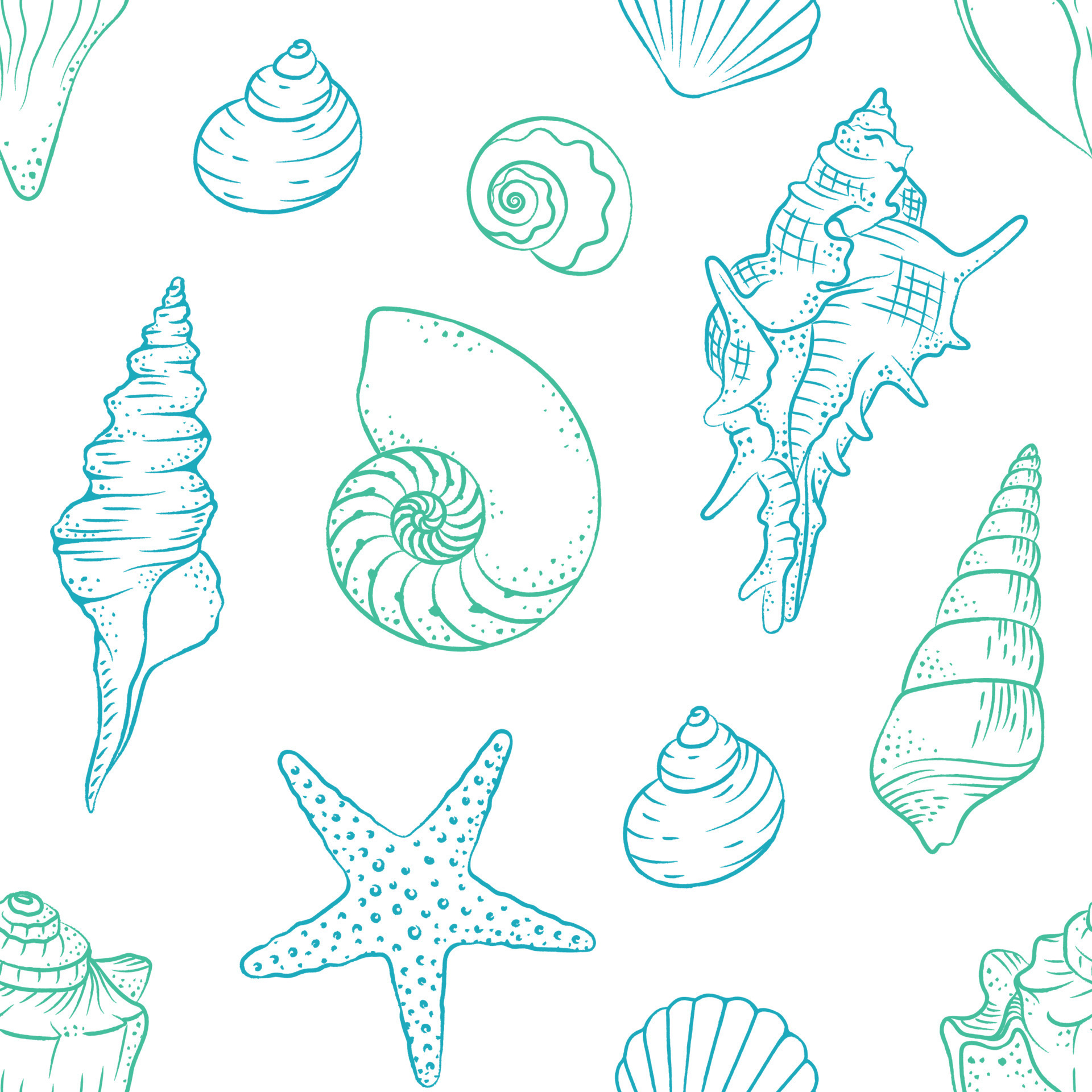 Seashells and starfish seamless pattern background vector illustration ...