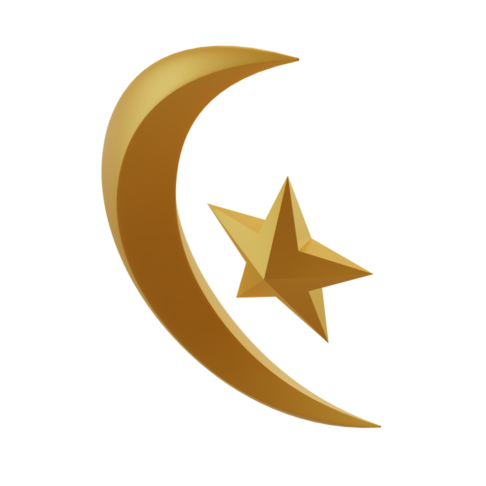 3d render golden half moon and star icon illustration for decoration greeting card and banner celebration of ramadan and eid mubarak png