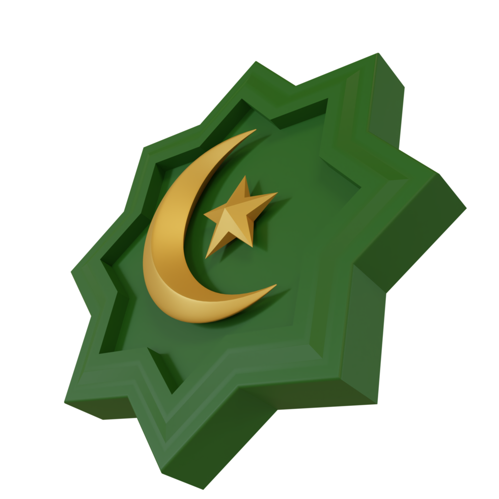 3d render illustration of golden half moon and star emblem, for decoration of ramadan and eid mubarak greeting card png