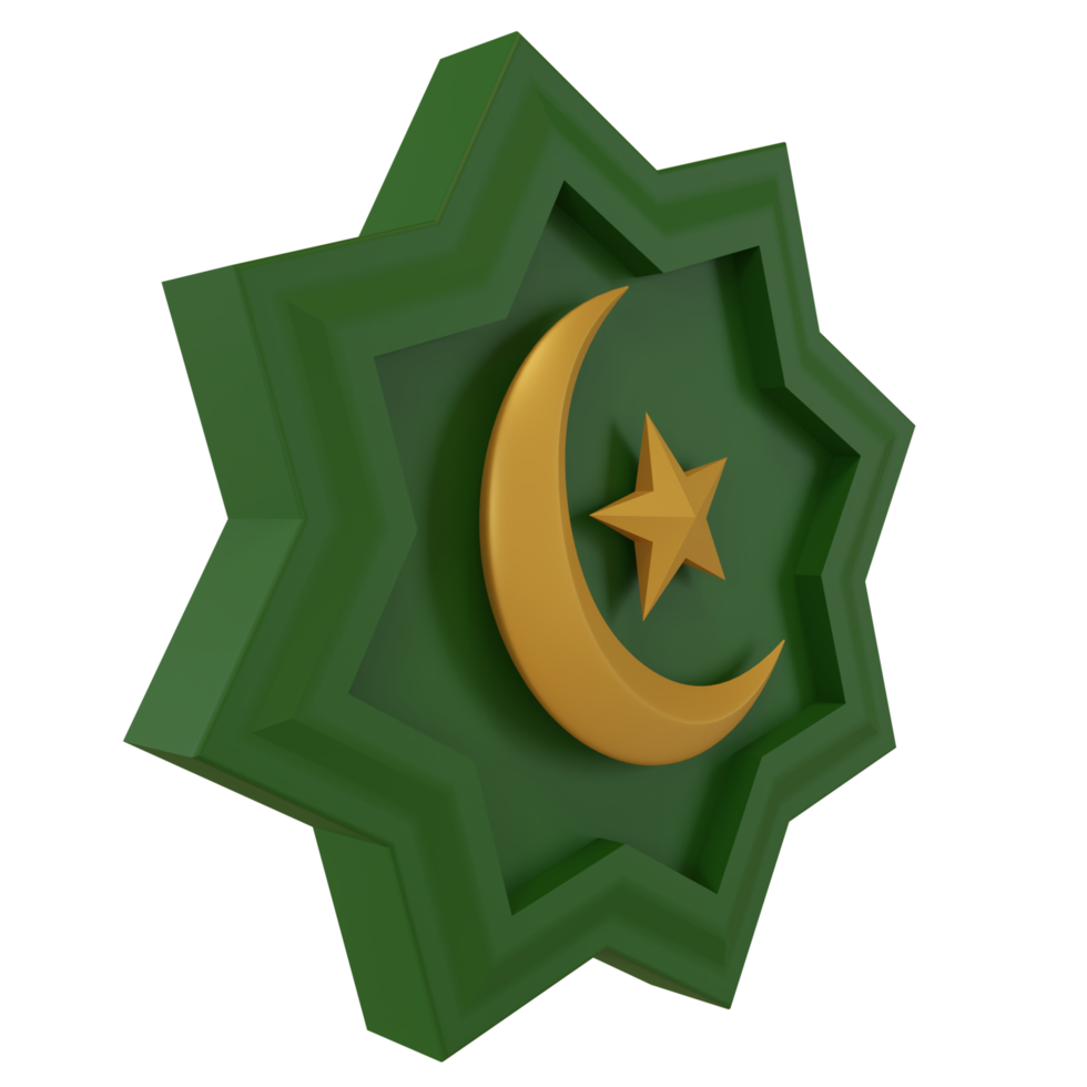 3d render illustration of golden half moon and star emblem, for decoration of ramadan and eid mubarak greeting card png