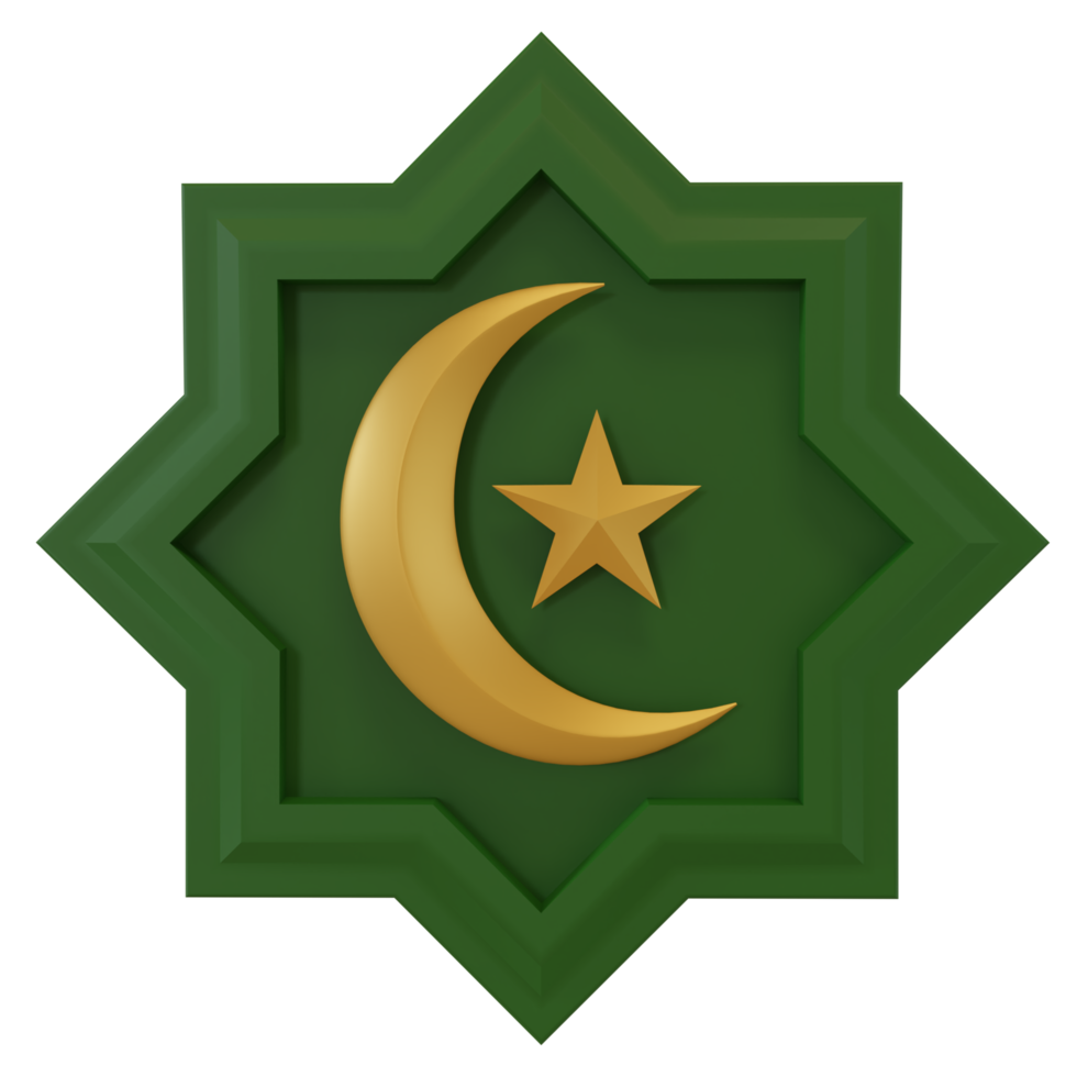 3d framställa illustration av gyllene halv måne och stjärna emblem, för dekoration av ramadan och eid mubarak hälsning kort png