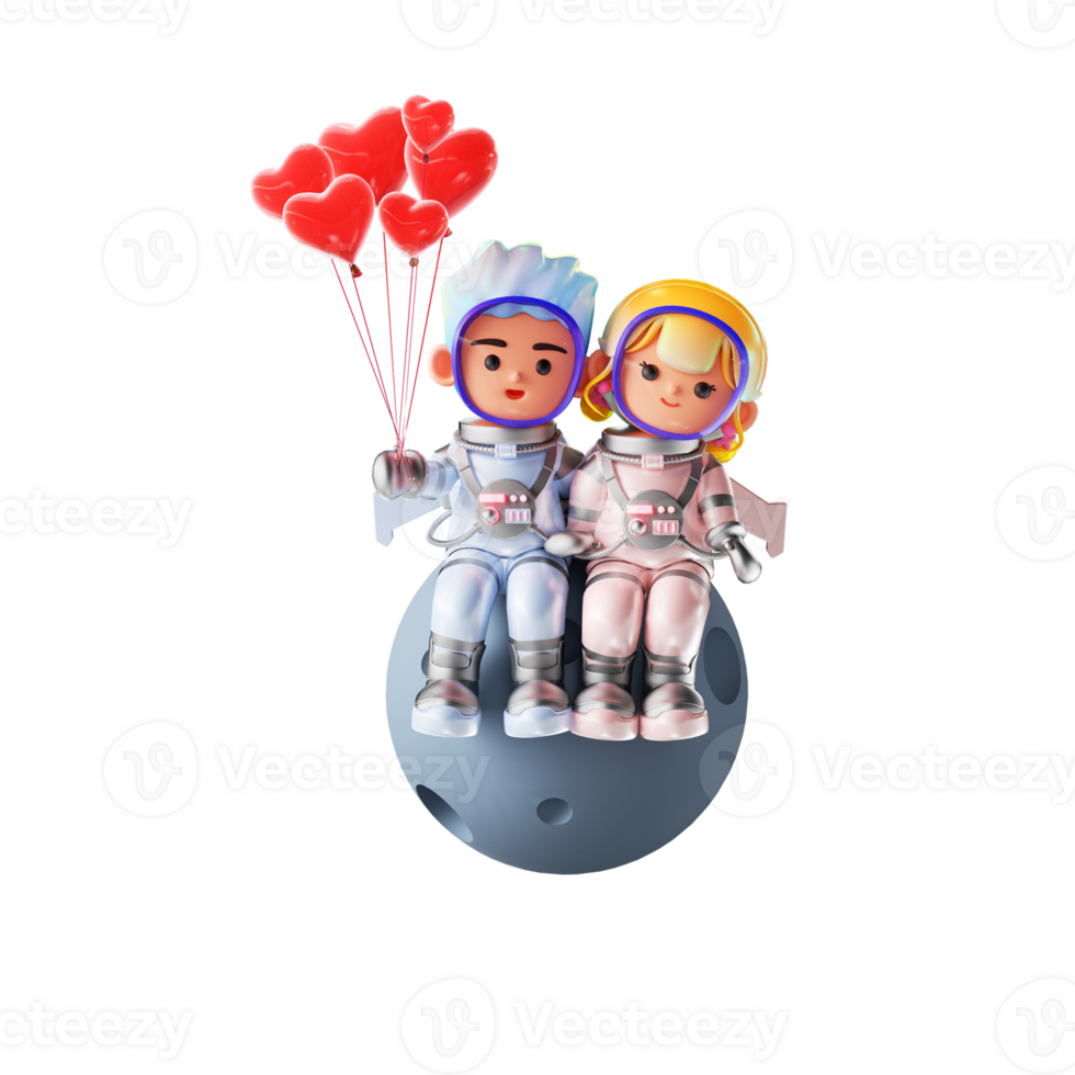 3D rendering of cartoon space lovers png