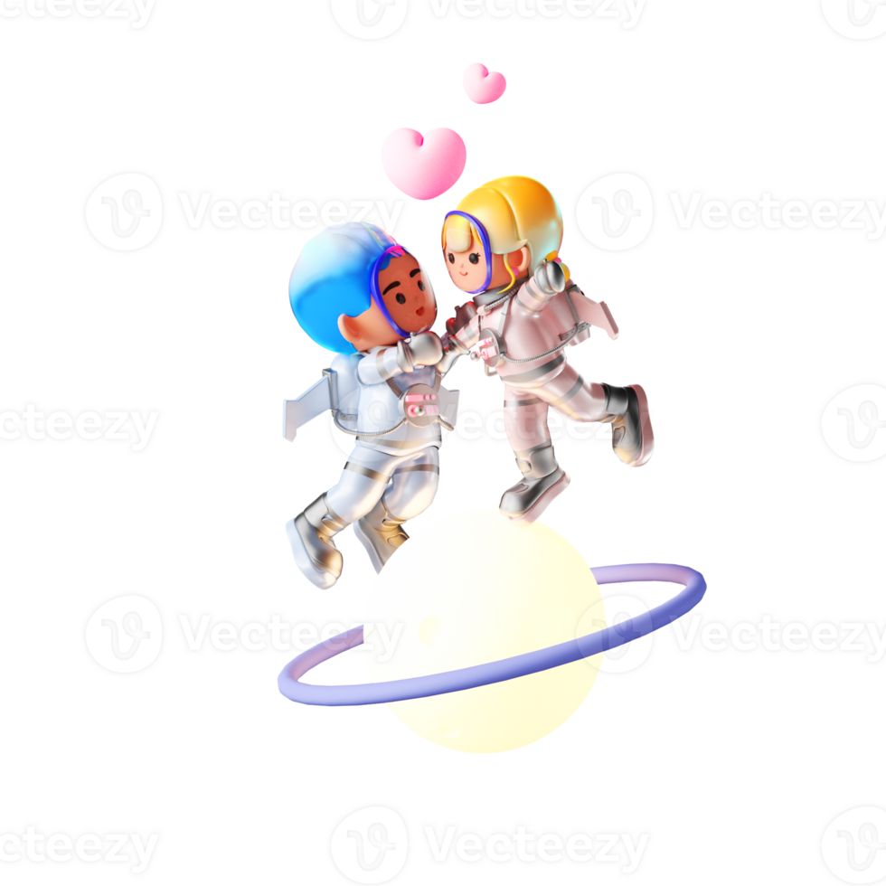 3D rendering of cartoon space lovers png