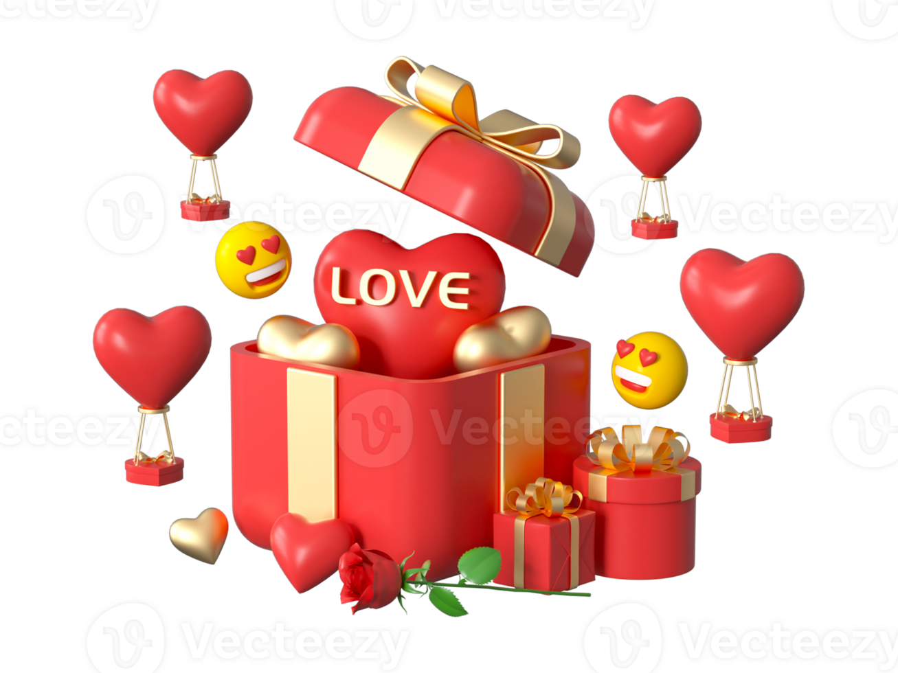 3D rendering of Valentine's Day elements png