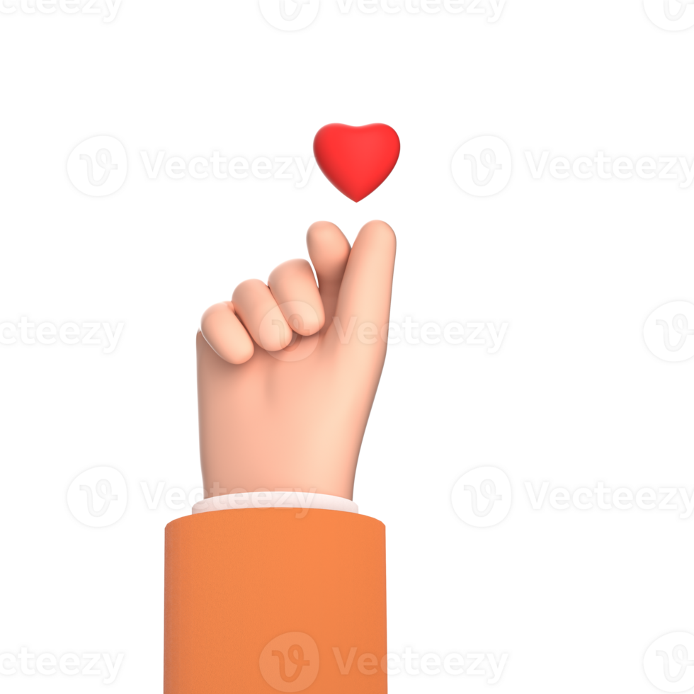 3D rendering cartoon hand and love combination png