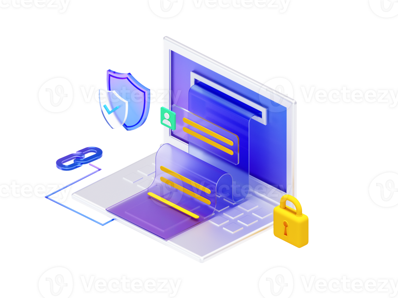 3D rendering cartoon network data security elements png