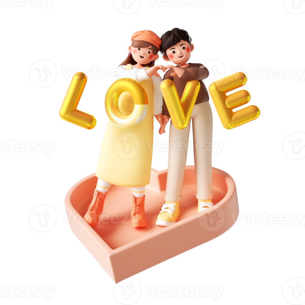 3D rendering of cartoon lovers png