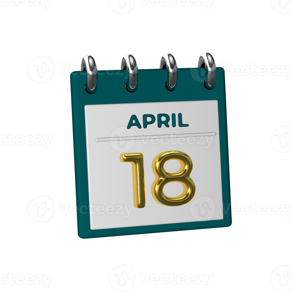 Monthly Calendar 18 April 3D Rendering png