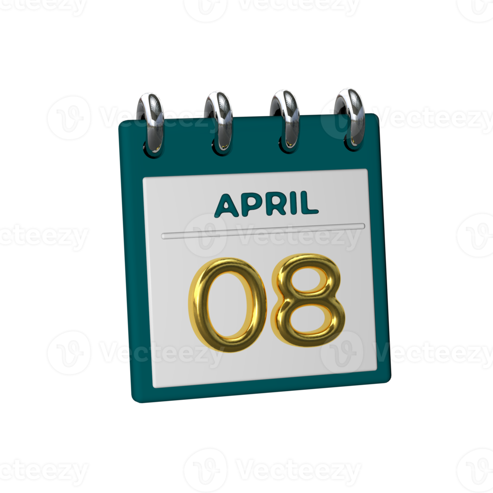 Monthly Calendar 08 April 3D Rendering png