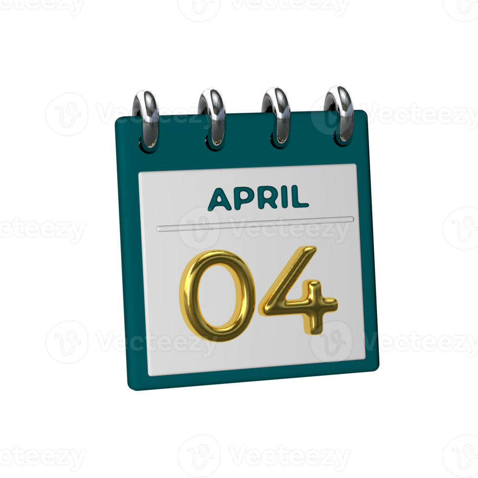 Monthly Calendar 04 April 3D Rendering png