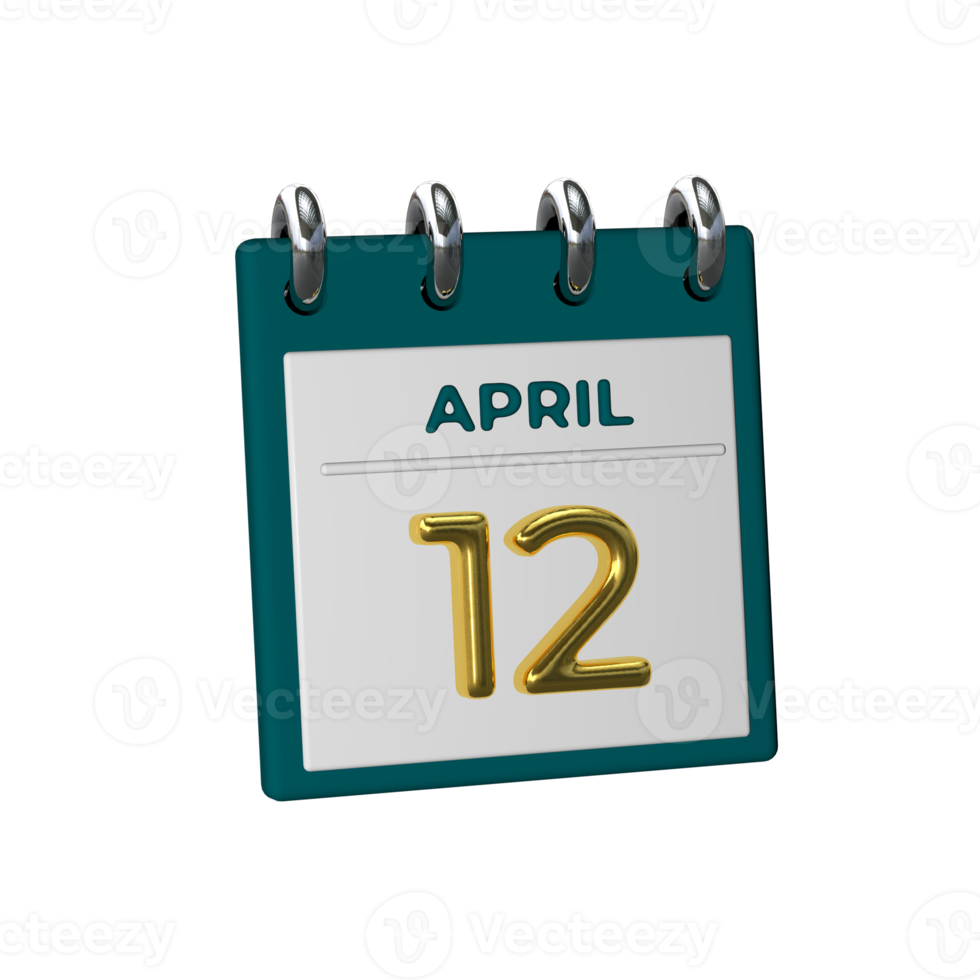 Monthly Calendar 12 April 3D Rendering png