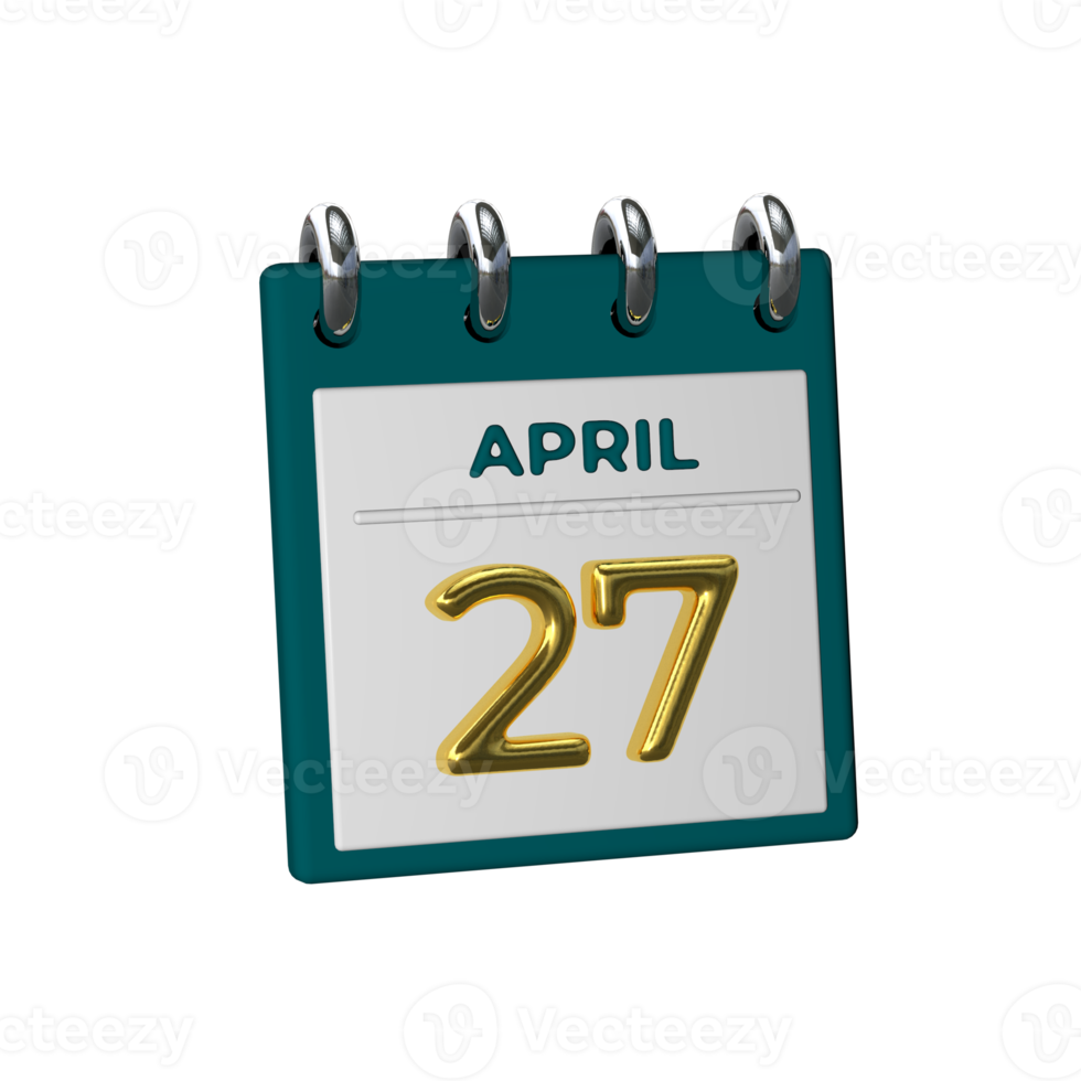 calendario mensual 27 de abril representación 3d png