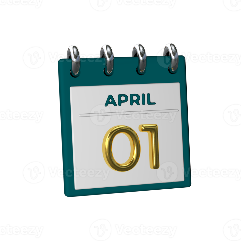 Monthly Calendar 01 April 3D Rendering png