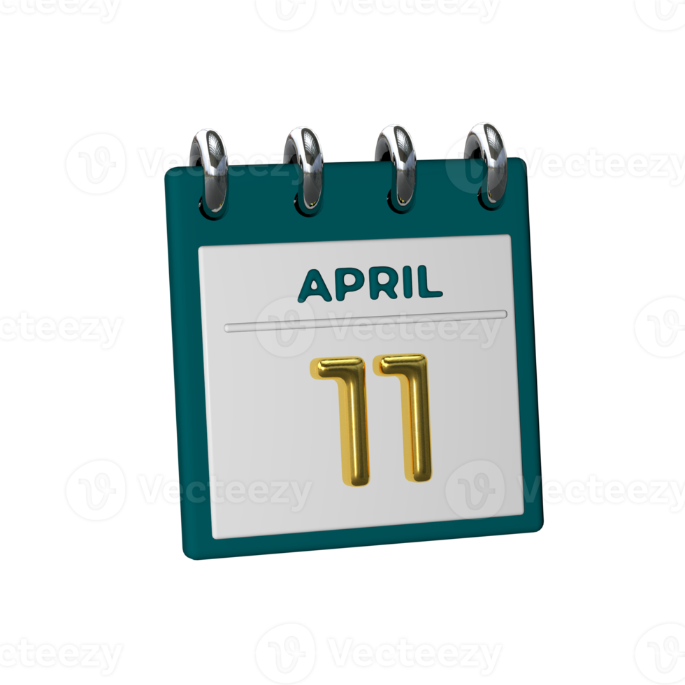 Monthly Calendar 11 April 3D Rendering png