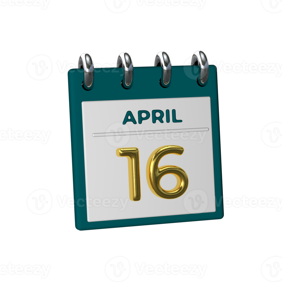 Monatskalender 16. April 3D-Rendering png