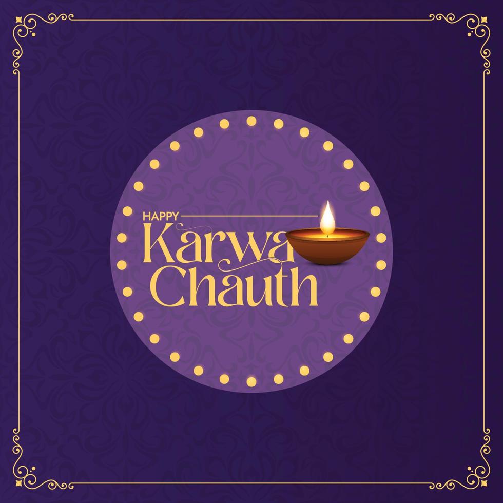 tarjeta decorativa feliz karwa chauth con luna y diya vector