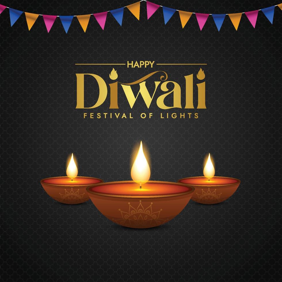 Illustration of burning diya on happy diwali holiday background vector