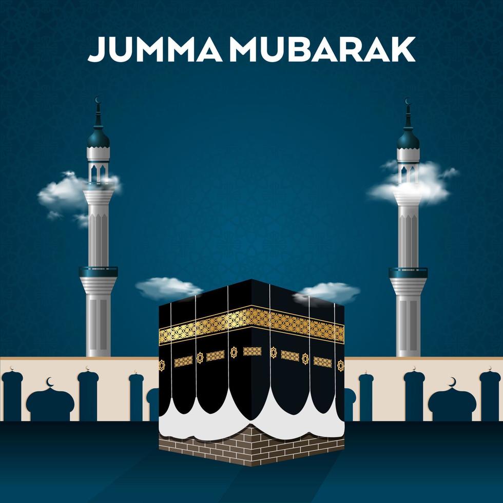 Jummah mubarak means happy hajj hajj pilgrimage-in-mecca vector