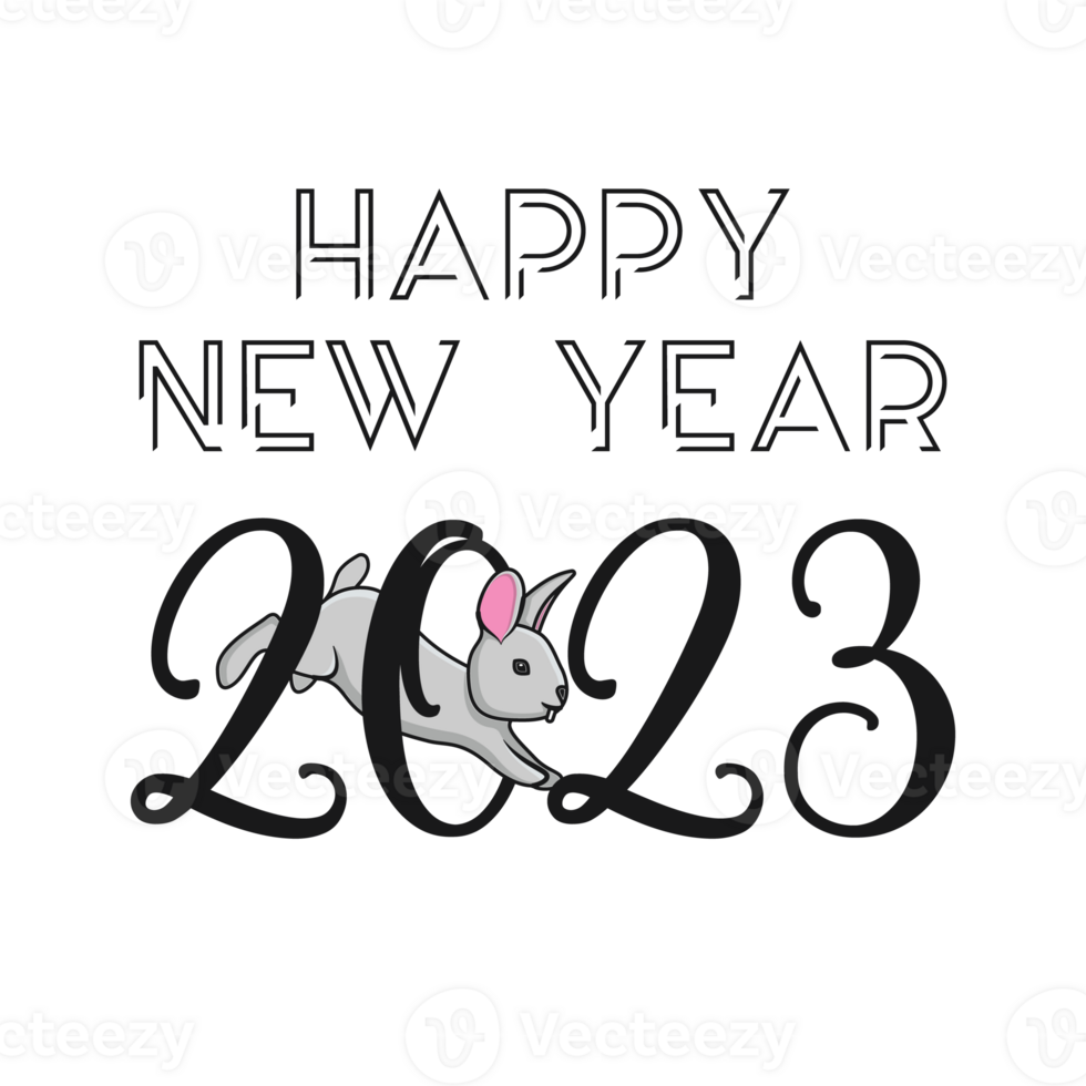 Creative concept of 2023 Happy New Chinese Year design. Creative Rabbit logo and text 2023. Holiday object icon concept. Happy new year, year of the rabbit design. png