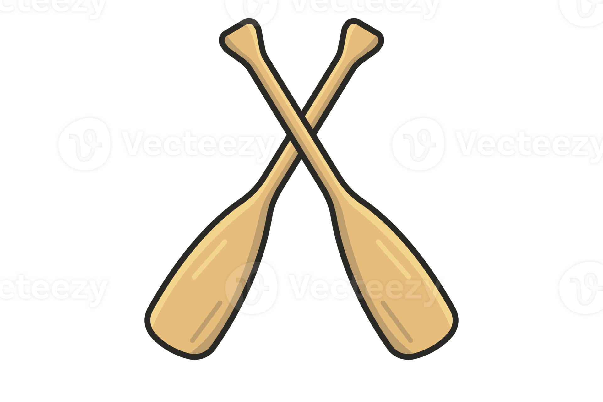 Two Wooden Oars or Paddles in cross sign illustration. Water