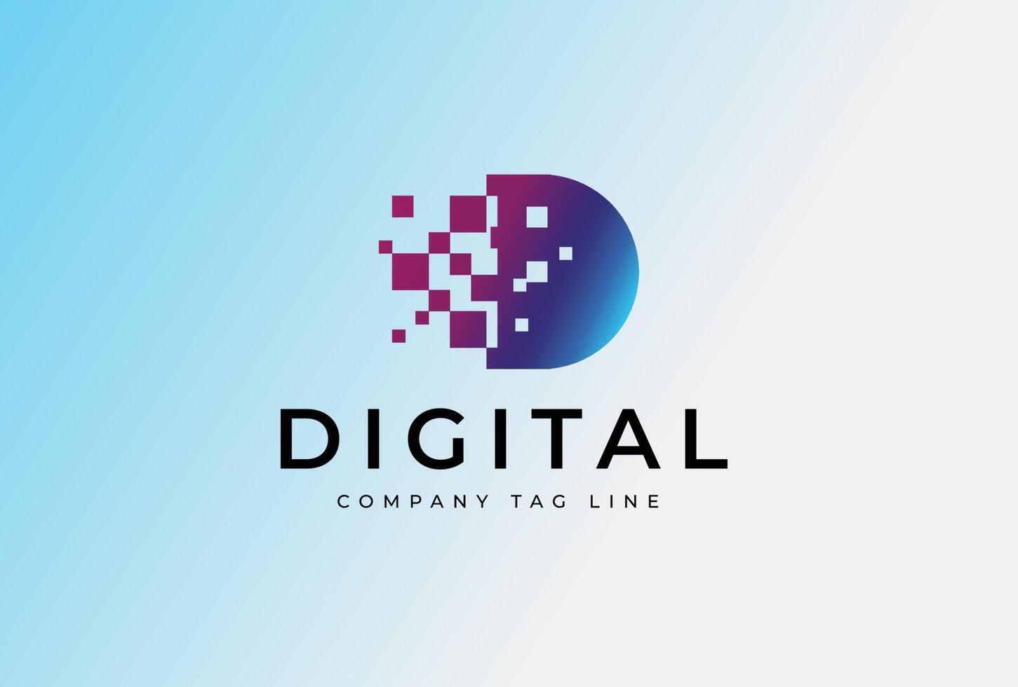 logotipo de letra digital d degradado azul vector