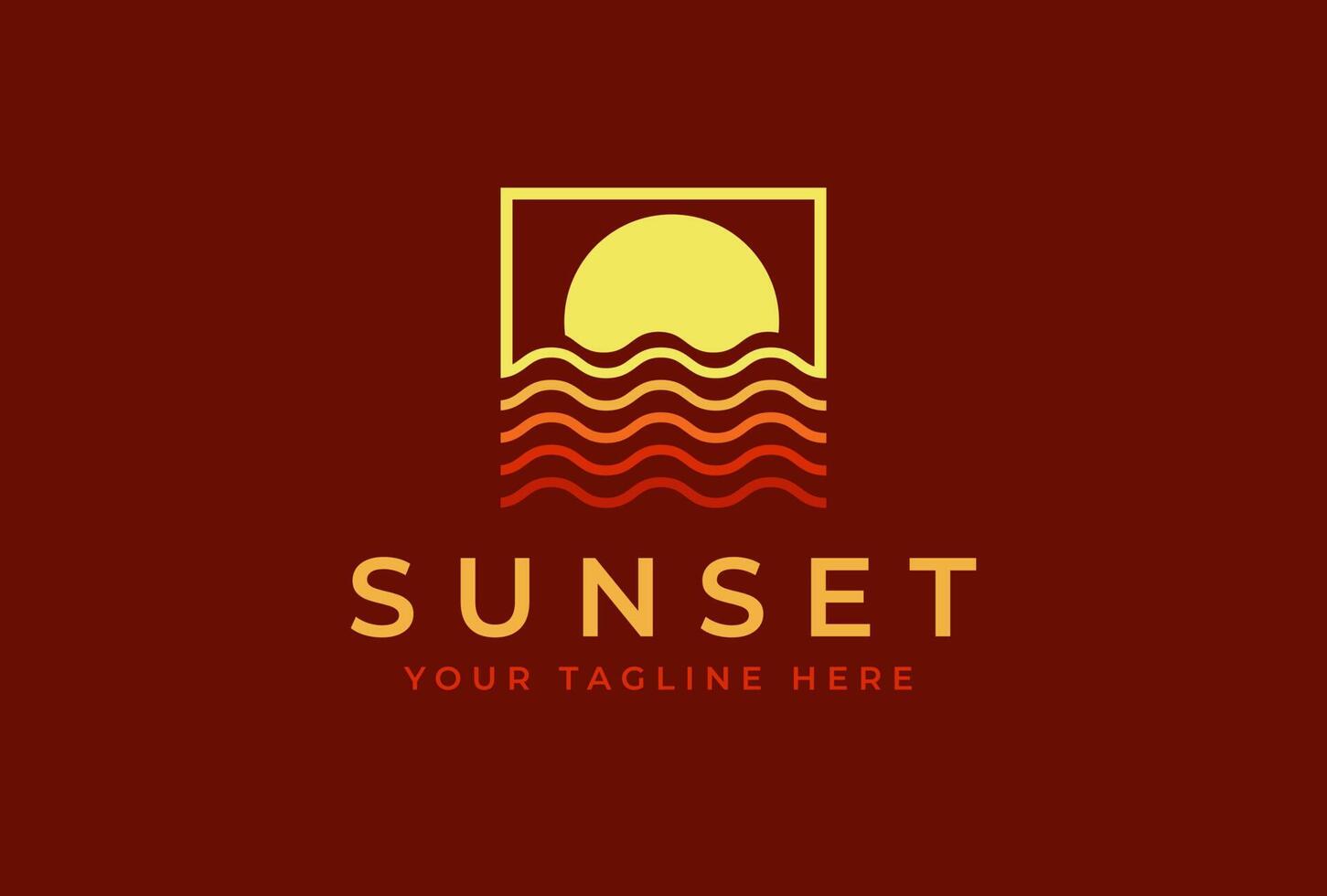 sunset logo with wave and sun vector