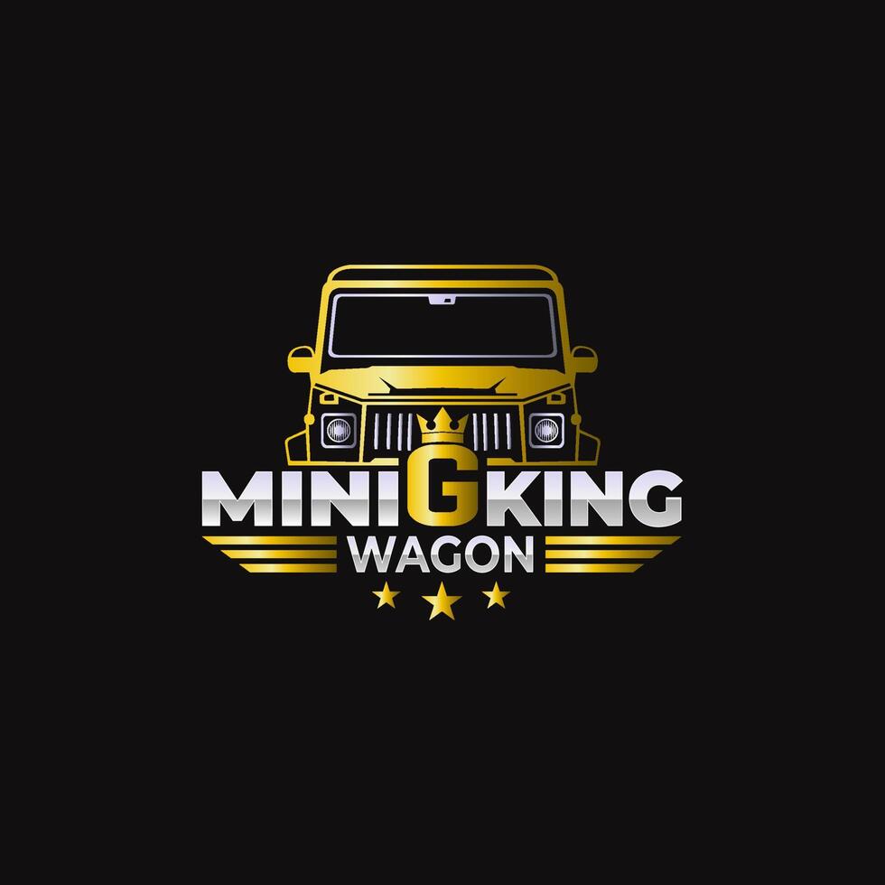 logotipo de mini vagón estilo automotriz dorado, perfecto con logotipo comercial, agencia automotriz, automóvil vector