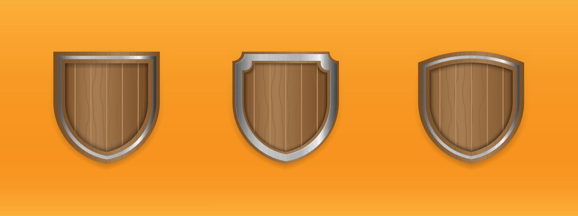 Set of wooden shield badges logo element vector