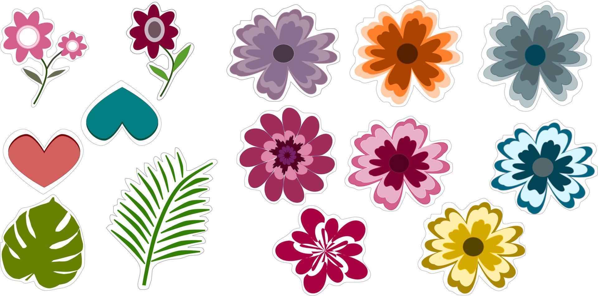 heart flower leaf shape sticker vector minimalist